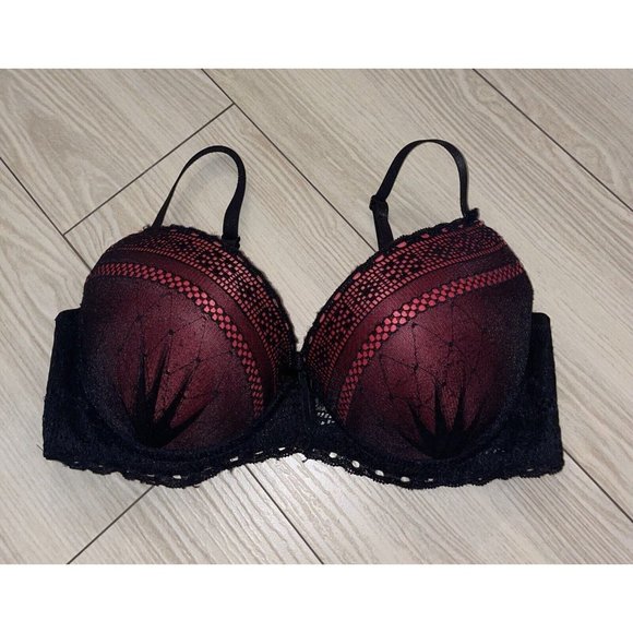 Jezebel J5028 Lace Push Up Bra Padded Underwire Womens 34C Pink Black - Picture 2 of 6